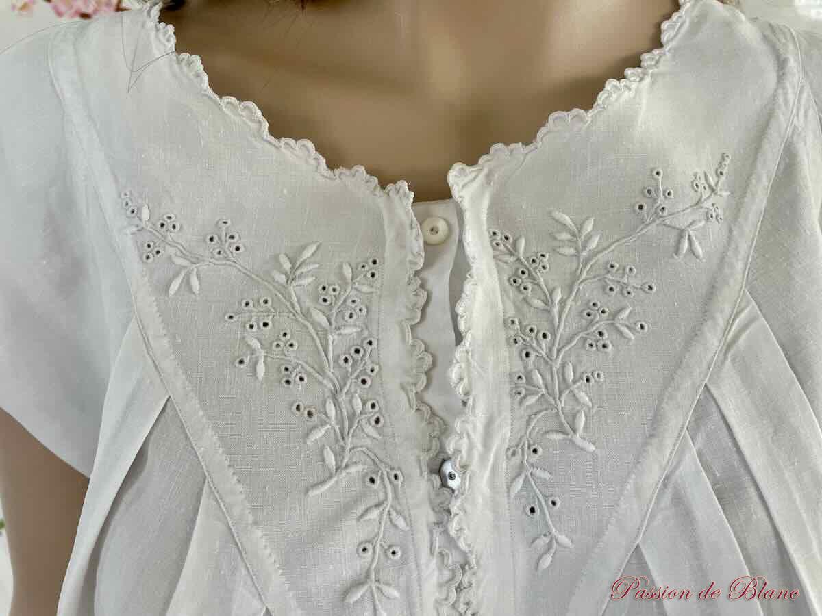 chemise robe brodée lin