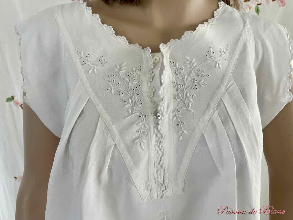 chemise lin brodée main