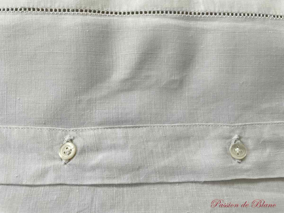 Parure de lit monogramme ML:1 grand drap,1 taie sur lin fin blanc richement brodés main – Image 10