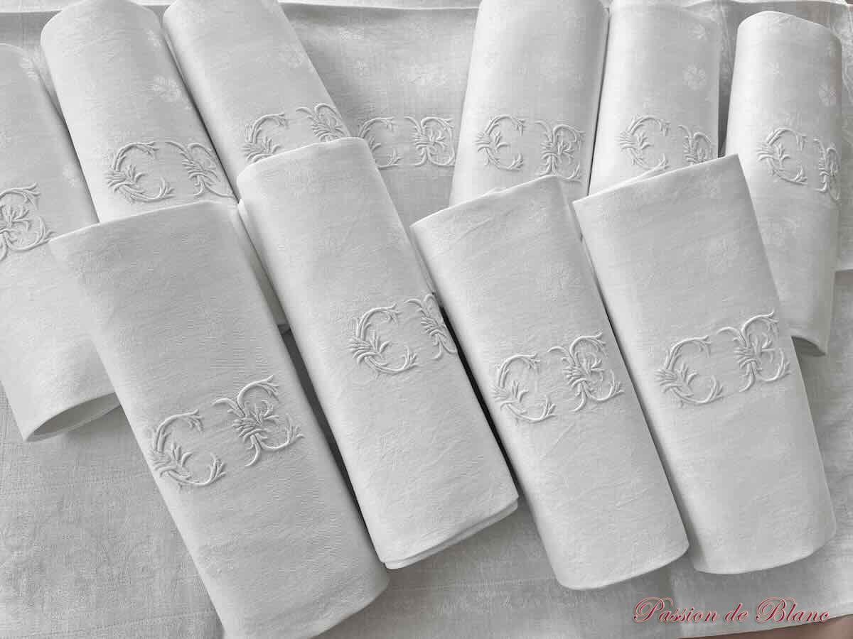 Serviettes table lin damassé