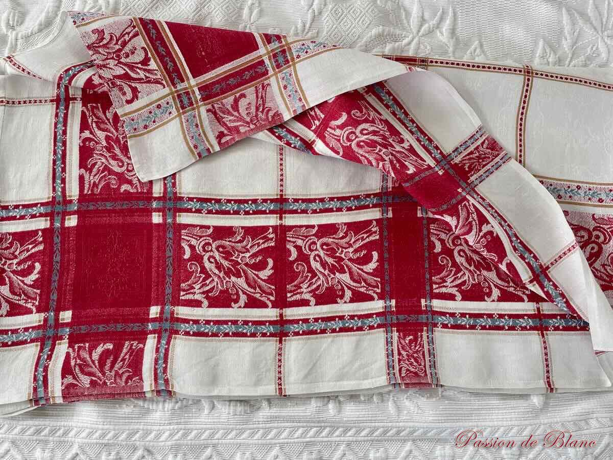 Nappe damassée carrée avec Liteaux Rouge, bleu, Napoléon III Sur Toile Lin fin – Image 5