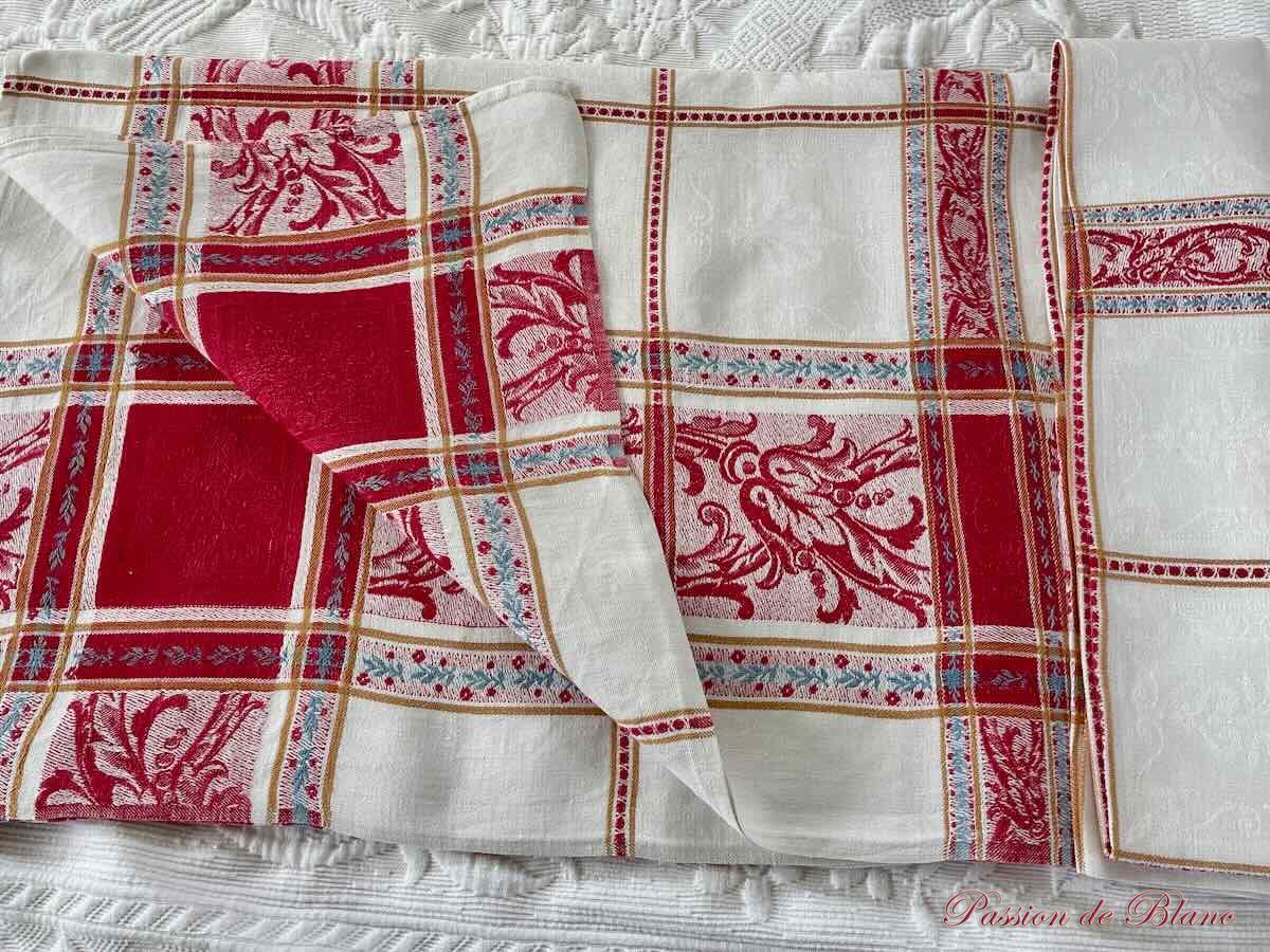 Nappe damassée carrée avec Liteaux Rouge, bleu, Napoléon III Sur Toile Lin fin – Image 4