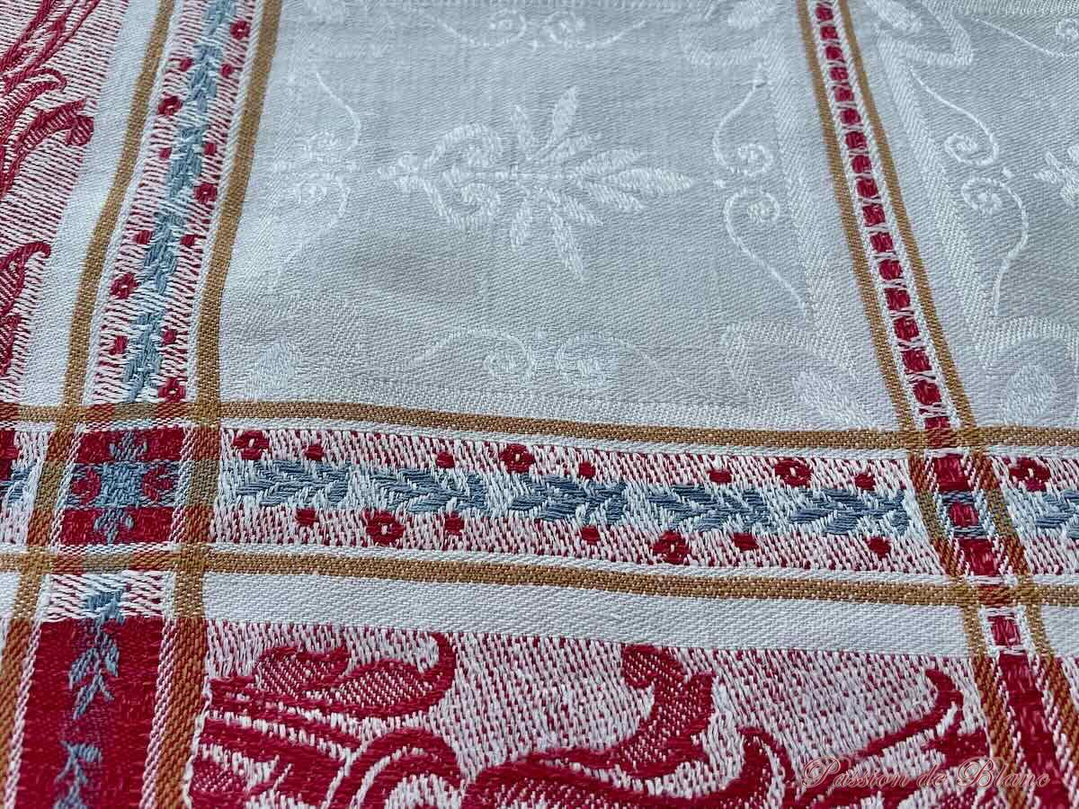 Nappe damassée carrée avec Liteaux Rouge, bleu, Napoléon III Sur Toile Lin fin – Image 3