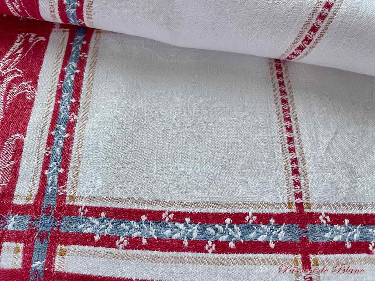 Nappe damassée carrée avec Liteaux Rouge, bleu, Napoléon III Sur Toile Lin fin – Image 2
