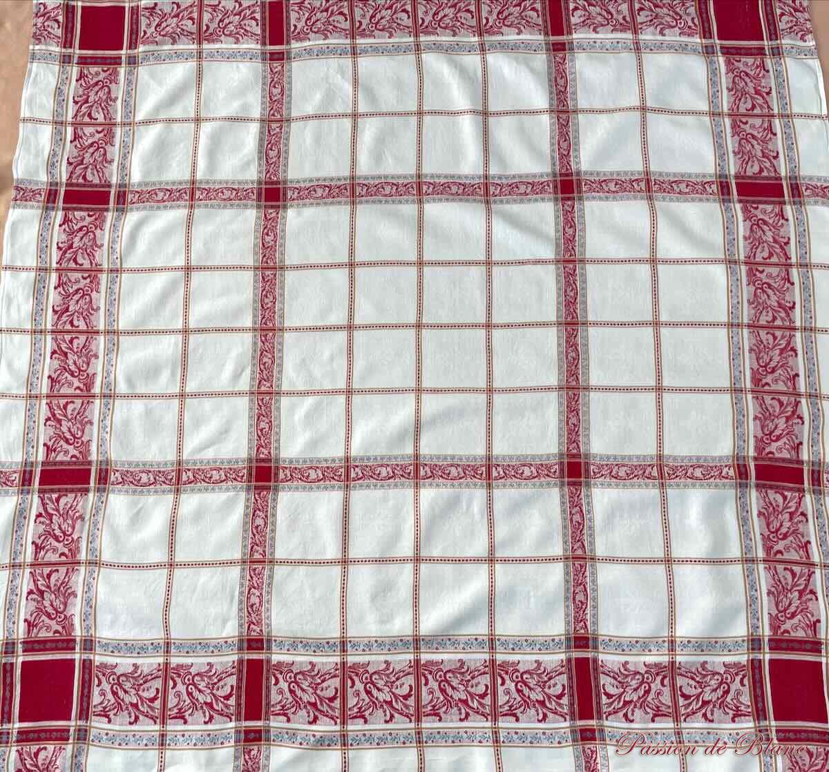 Nappe damassée carrée avec Liteaux Rouge, bleu, Napoléon III Sur Toile Lin fin – Image 12