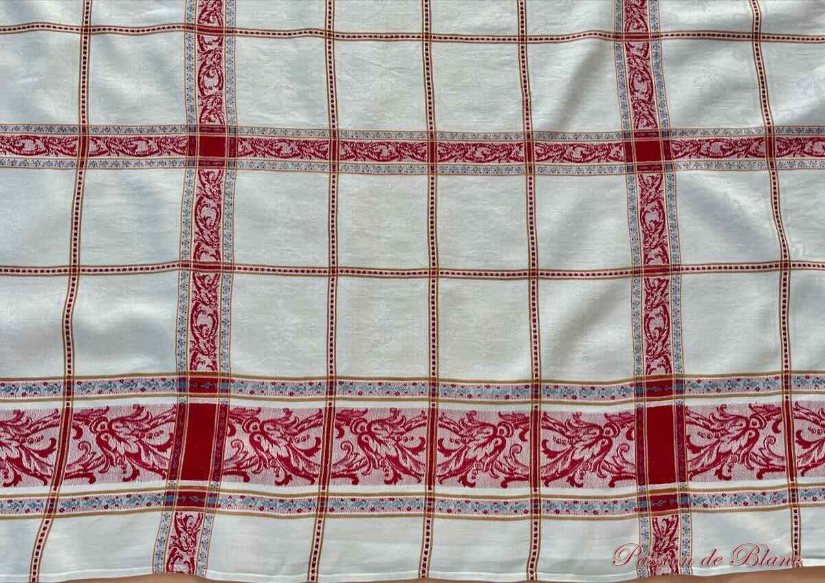 Nappe damassée carrée avec Liteaux Rouge, bleu, Napoléon III Sur Toile Lin fin – Image 11