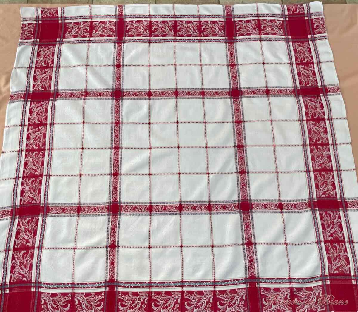 Nappe damassée carrée avec Liteaux Rouge, bleu, Napoléon III Sur Toile Lin fin – Image 10