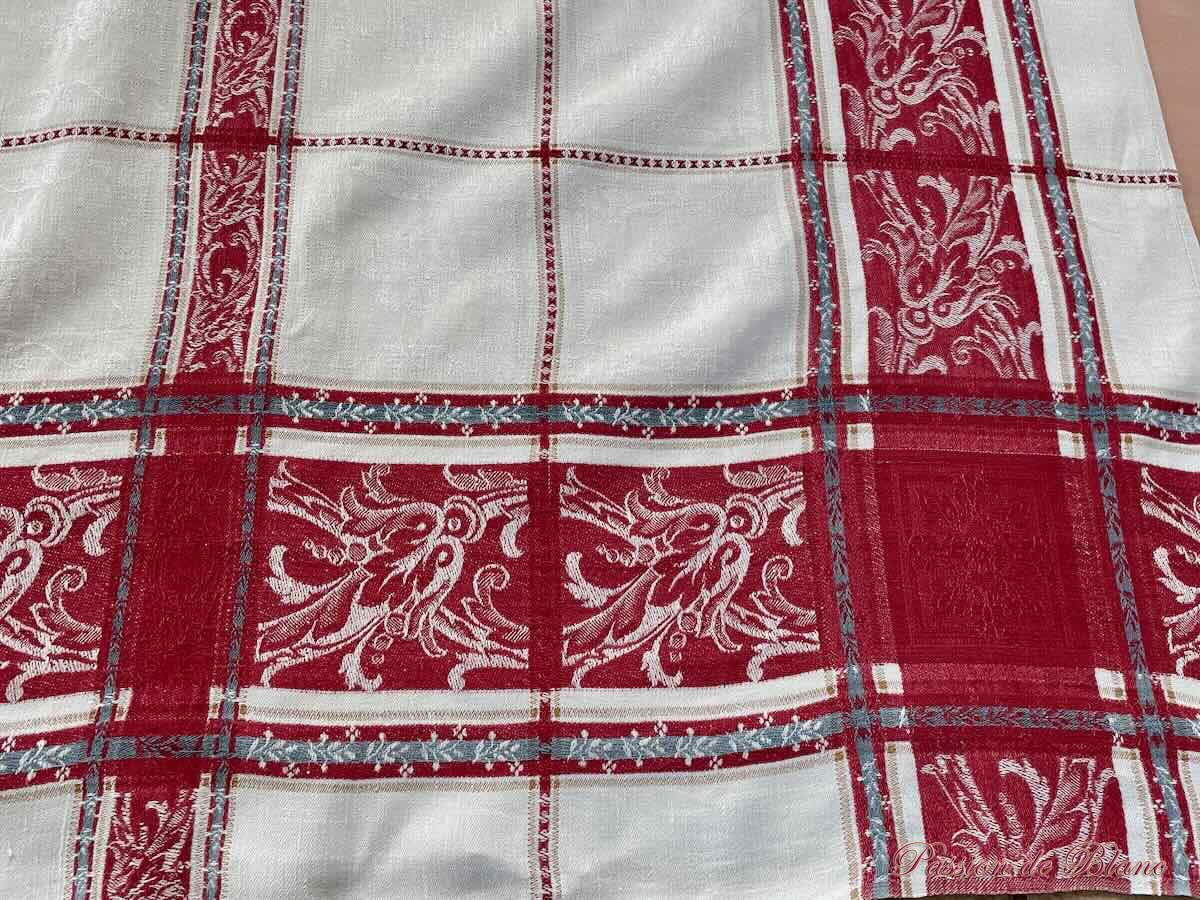 Nappe damassée carrée avec Liteaux Rouge, bleu, Napoléon III Sur Toile Lin fin – Image 9