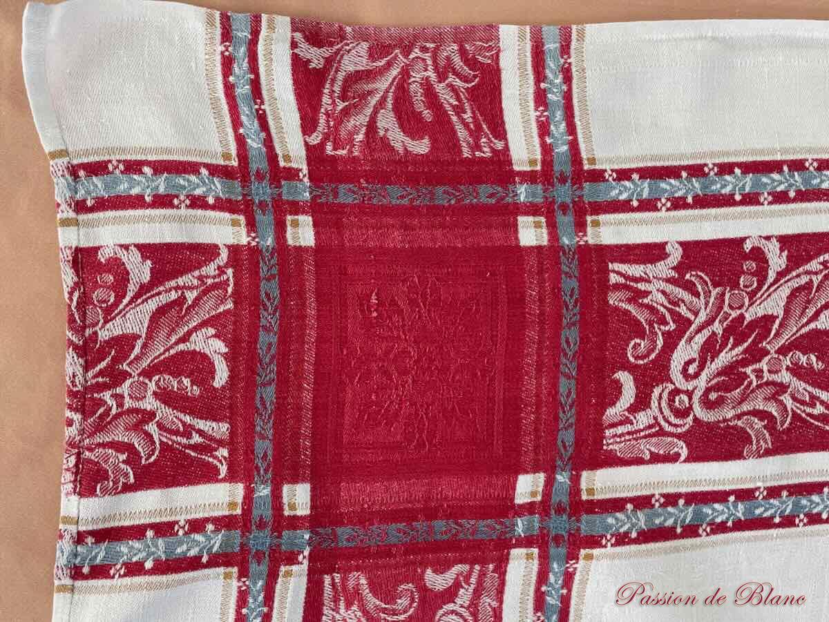 Nappe damassée carrée avec Liteaux Rouge, bleu, Napoléon III Sur Toile Lin fin – Image 8