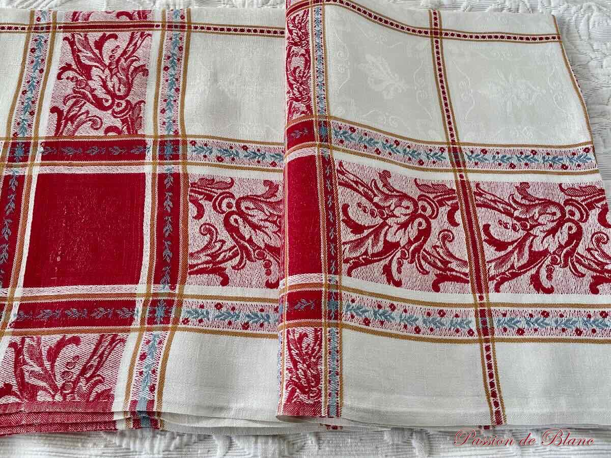 Nappe damassée carrée avec Liteaux Rouge, bleu, Napoléon III Sur Toile Lin fin – Image 6