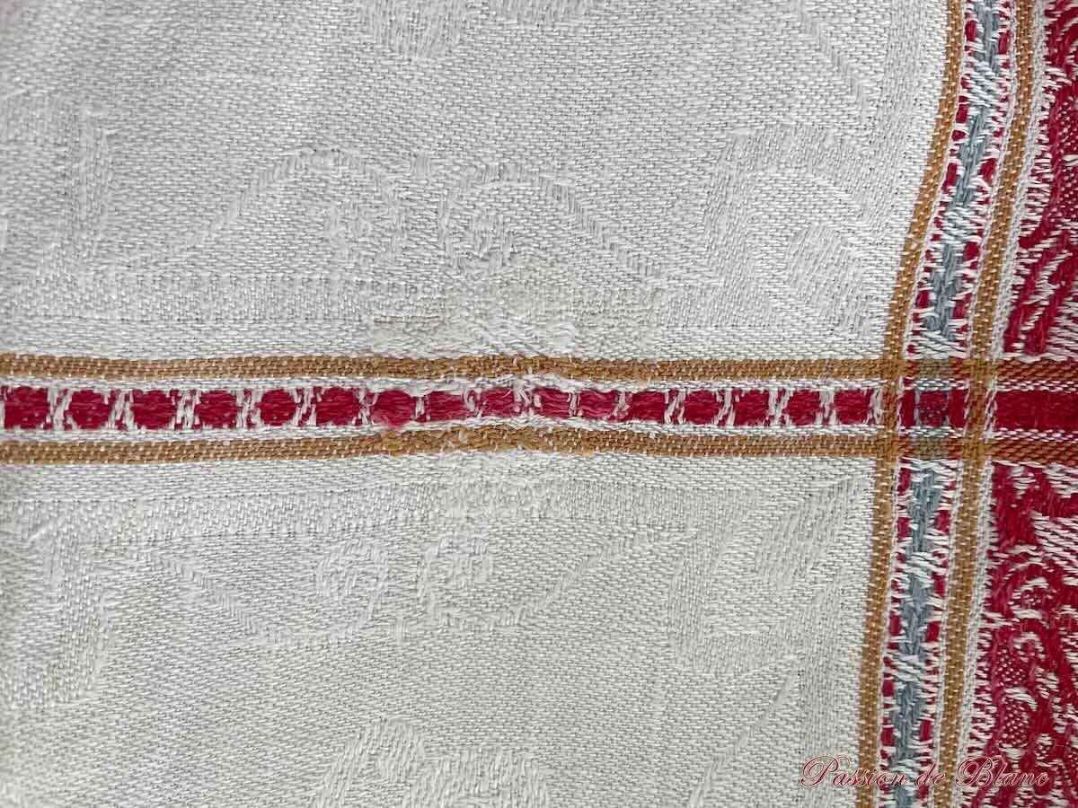 Nappe damassée carrée avec Liteaux Rouge, bleu, Napoléon III Sur Toile Lin fin – Image 15