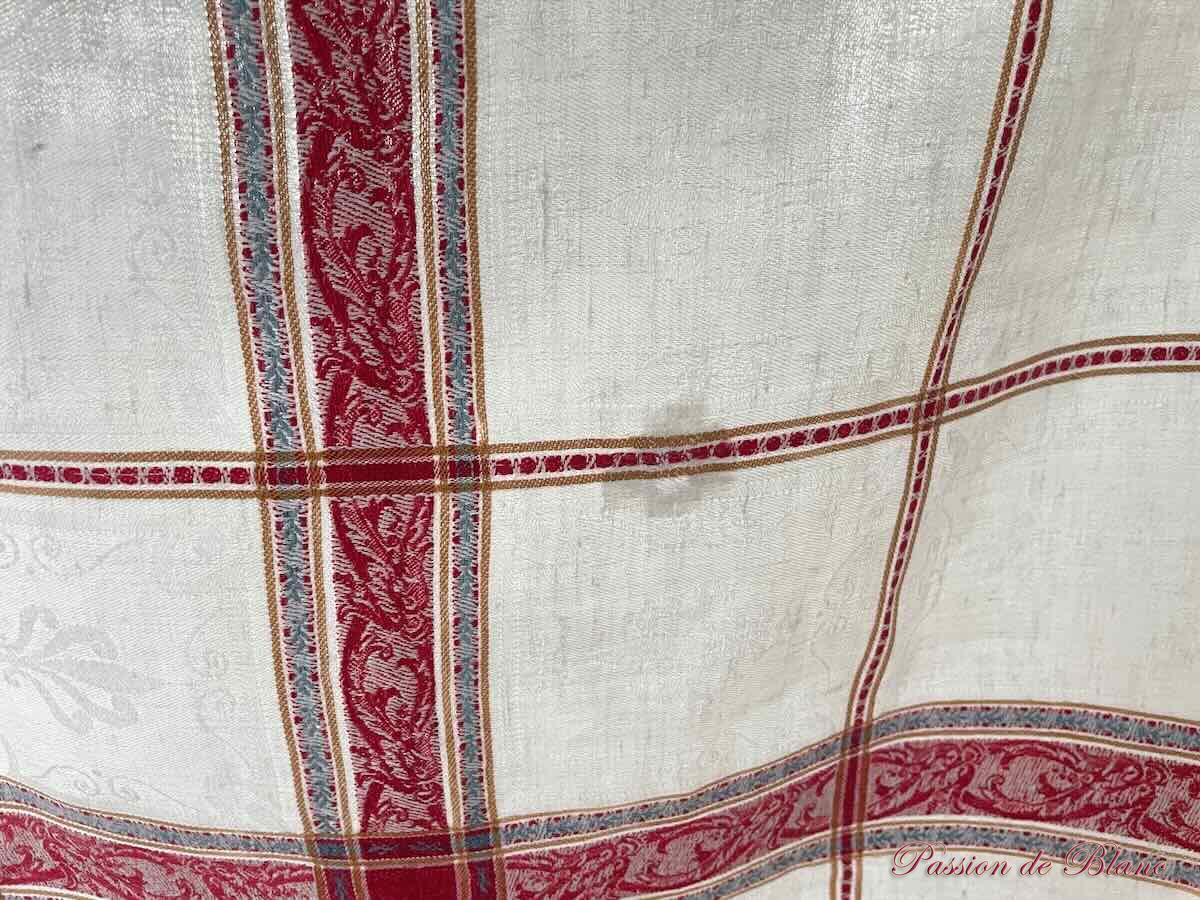 Nappe damassée carrée avec Liteaux Rouge, bleu, Napoléon III Sur Toile Lin fin – Image 14