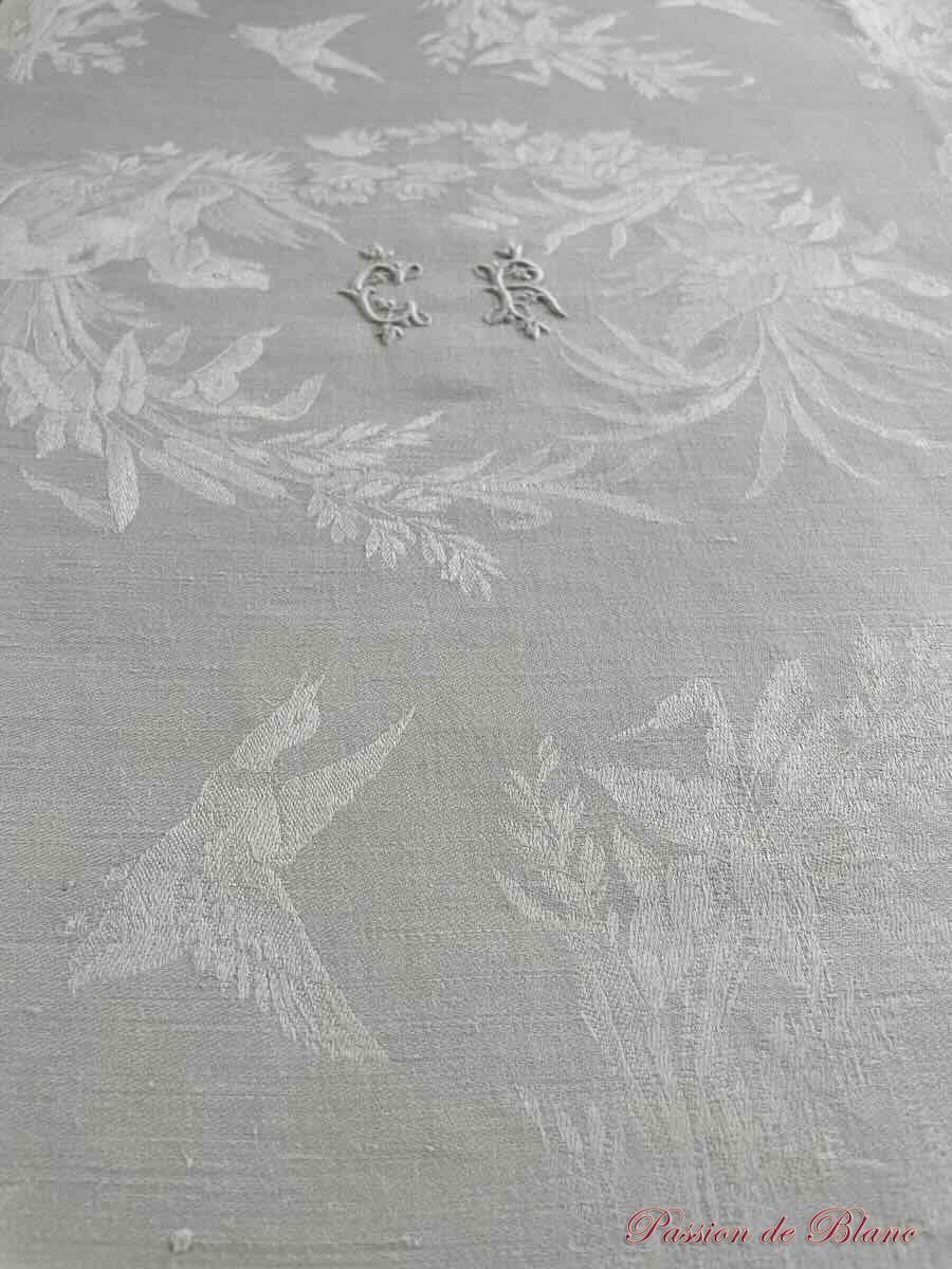 Service de table 12 couverts en damassé de lin avec monogrammes " CR" et animaux – Image 8