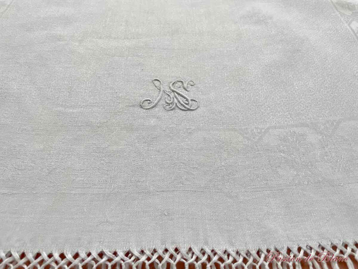 Lot de 3 belles serviettes d'invités en lin fin avec monogramme MS et franges – Image 7