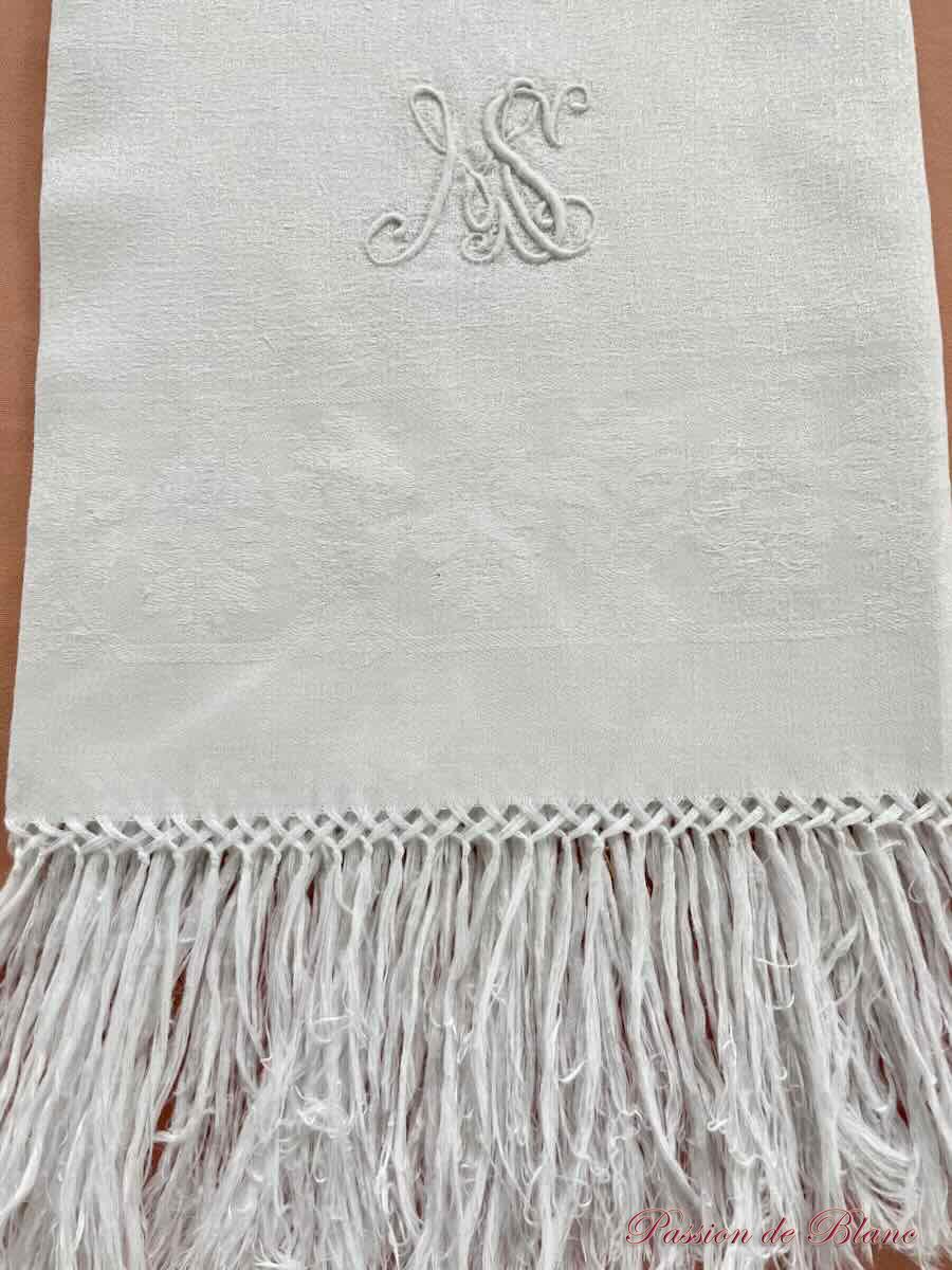 Lot de 3 belles serviettes d'invités en lin fin avec monogramme MS et franges – Image 2