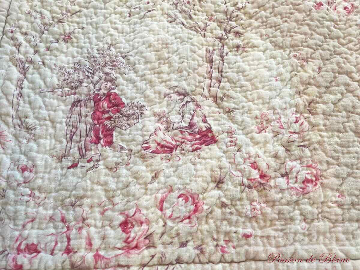 Couverture Piquée XIXe : un côté avec oiseaux, l'autre avec scènes champêtres – Image 6