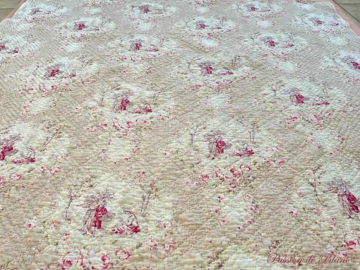 Couverture Piquée XIXe : un côté avec oiseaux, l'autre avec scènes champêtres – Image 5