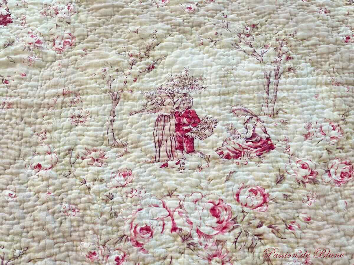 Couverture Piquée XIXe : un côté avec oiseaux, l'autre avec scènes champêtres – Image 4