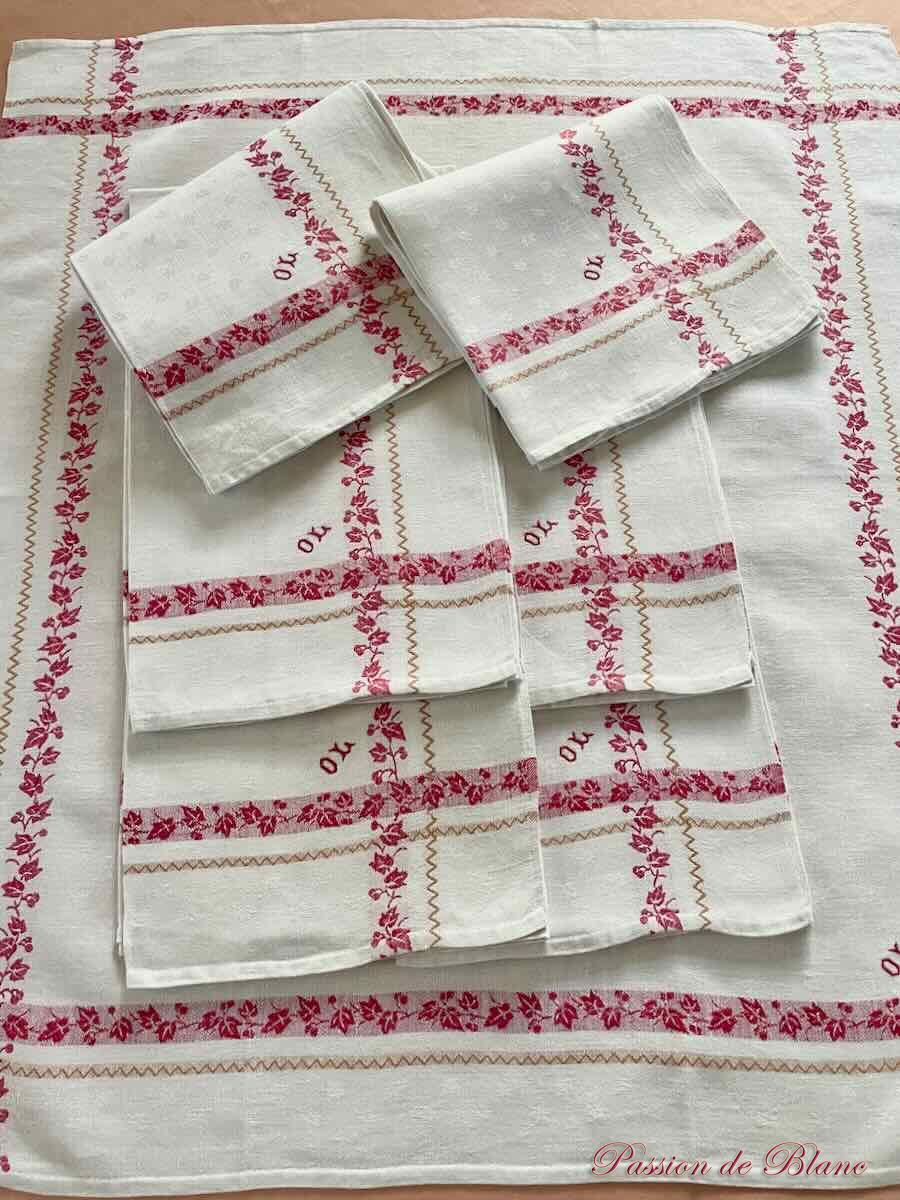 Lot de 7 grandes serviettes ou torchons avec liteaux rouges. Napoléon III sur toile fil de lin – Image 7