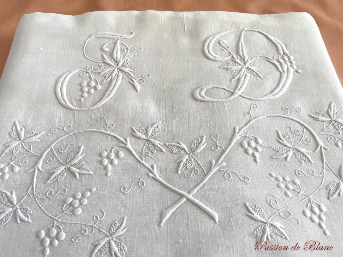 Grand drap de lin fin, broderie main avec superbe monogramme JD – Image 7