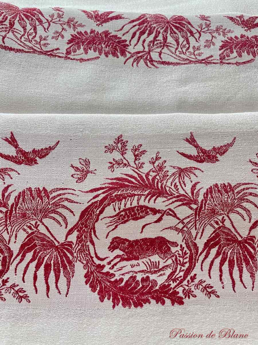 Service de table Napoléon III en granité de lin avec liteaux rouge: animaux et feuillage – Image 4