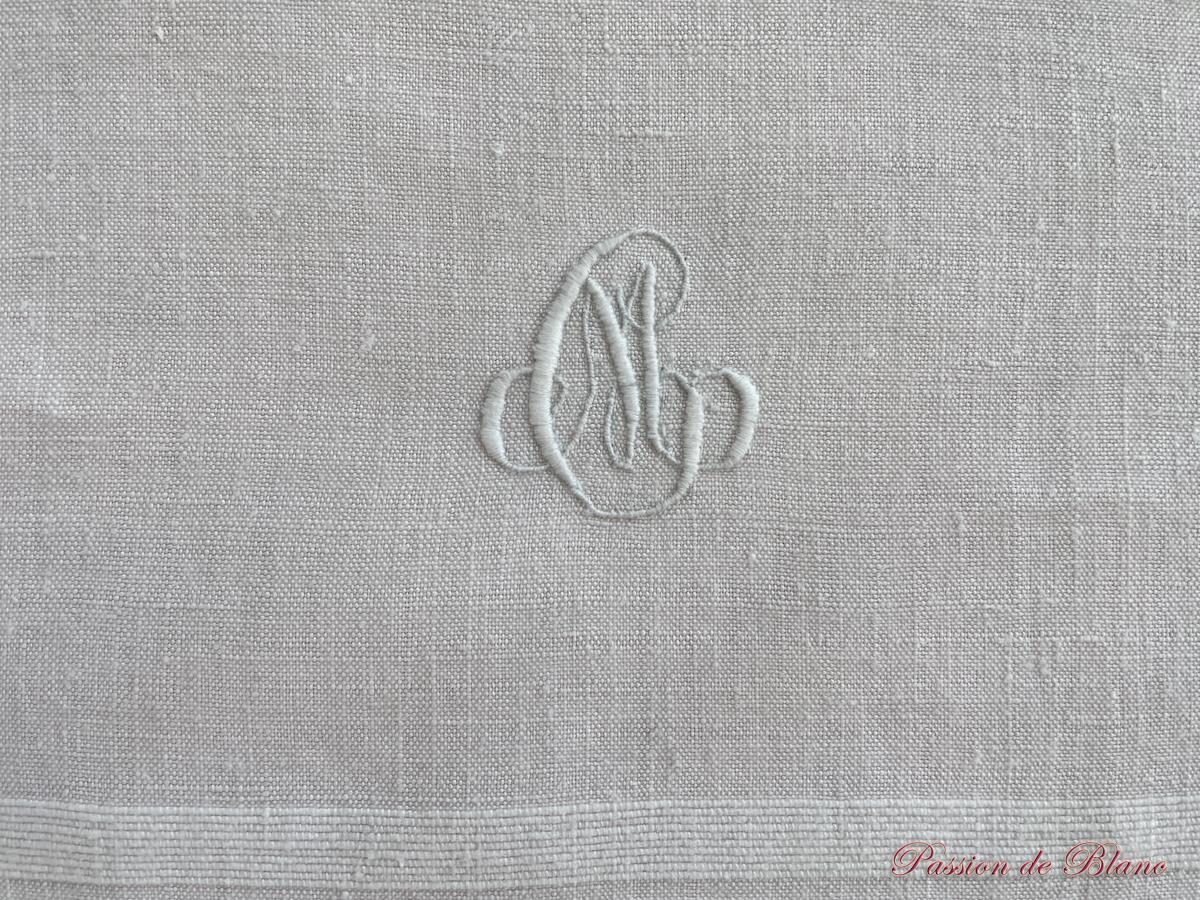 Lot de 6 torchons avec monogramme CM sur toile pur lin état neuf – Image 3