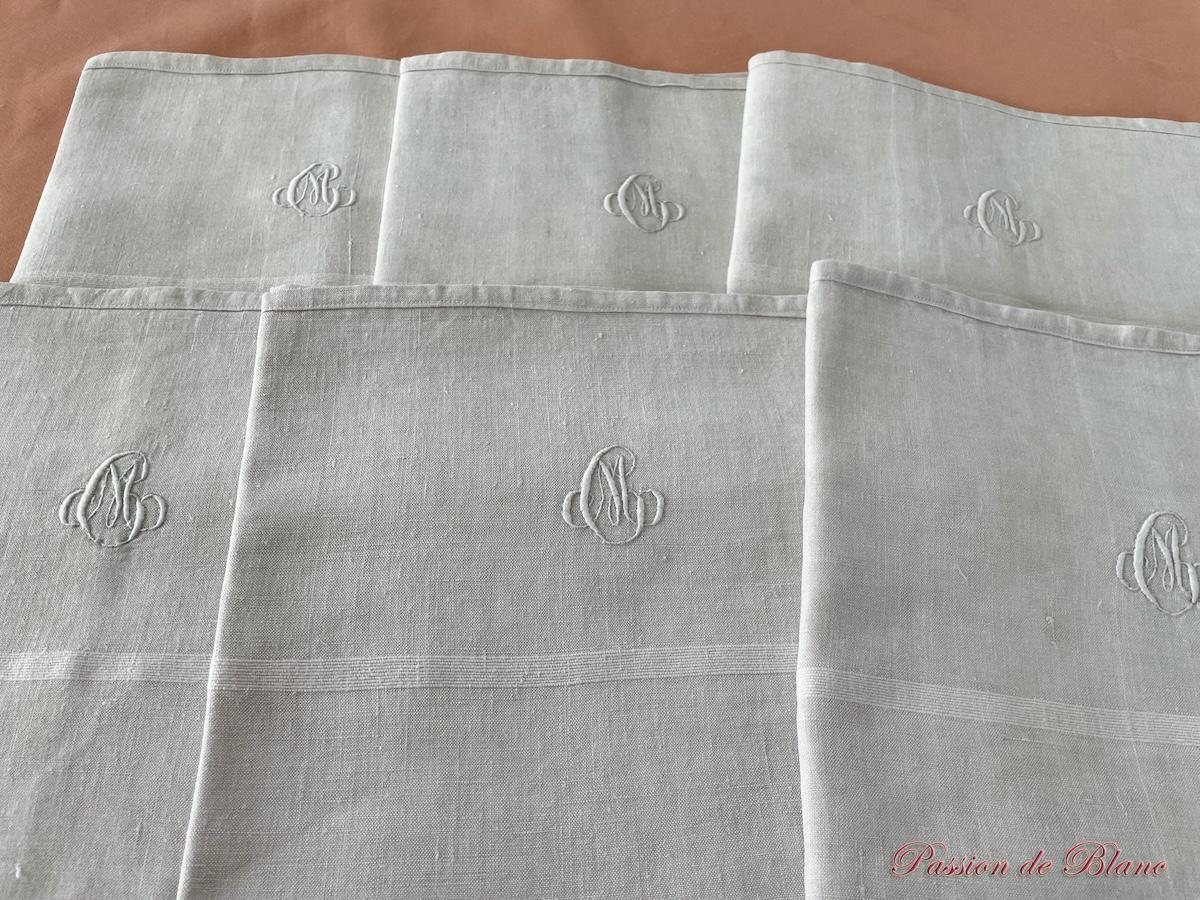 Lot de 6 torchons avec monogramme CM sur toile pur lin état neuf – Image 2