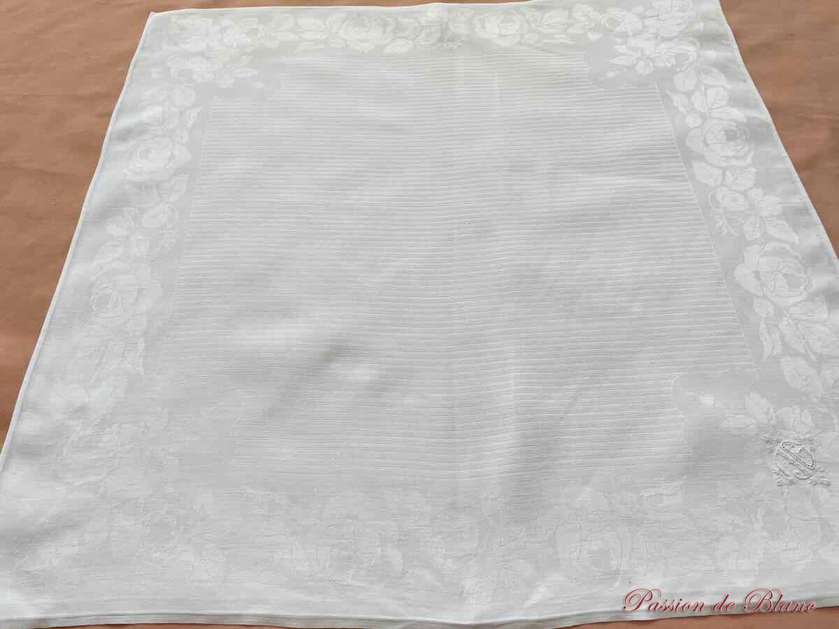 Lot 7 merveilleuses serviettes tables en damassé de fil de lin avec monogramme JG – Image 7
