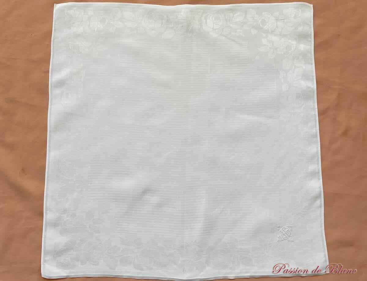 Lot 7 merveilleuses serviettes tables en damassé de fil de lin avec monogramme JG – Image 6