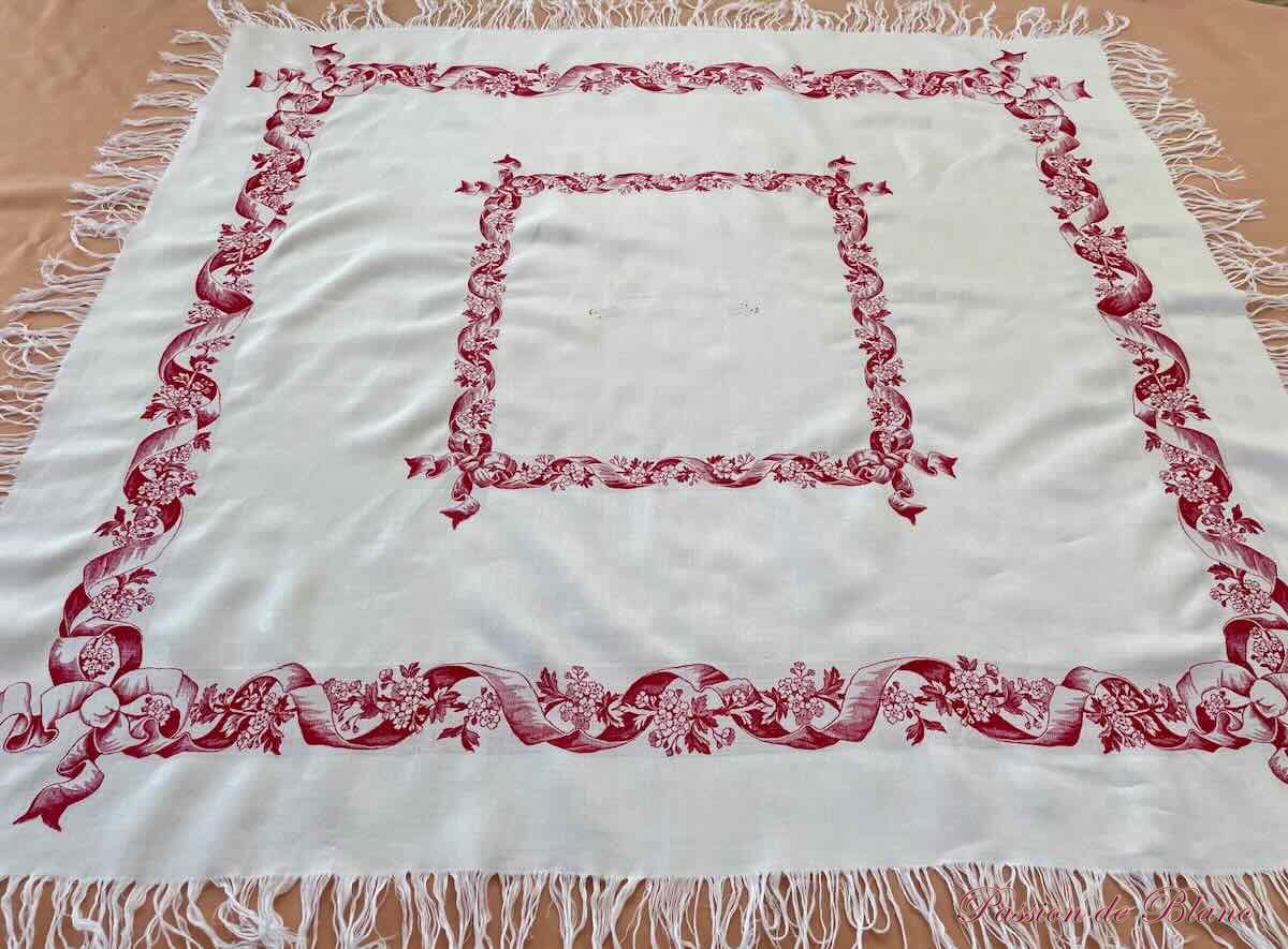 Superbe service à thé avec franges en lin fin avec liteaux rouges : rubans et nœuds – Image 8