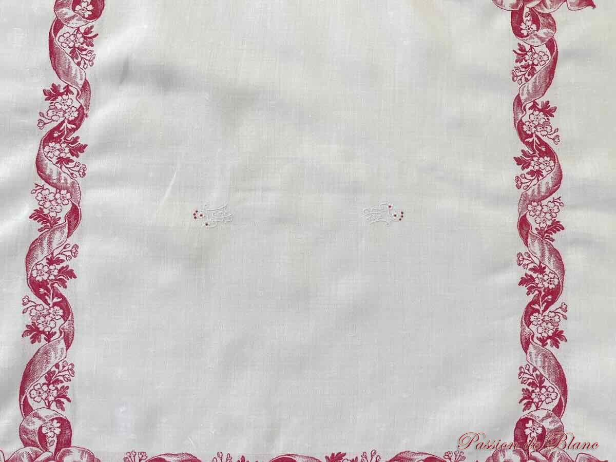 Superbe service à thé avec franges en lin fin avec liteaux rouges : rubans et nœuds – Image 7