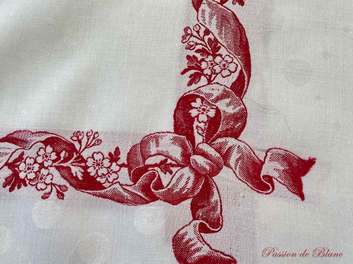 Superbe service à thé avec franges en lin fin avec liteaux rouges : rubans et nœuds – Image 5