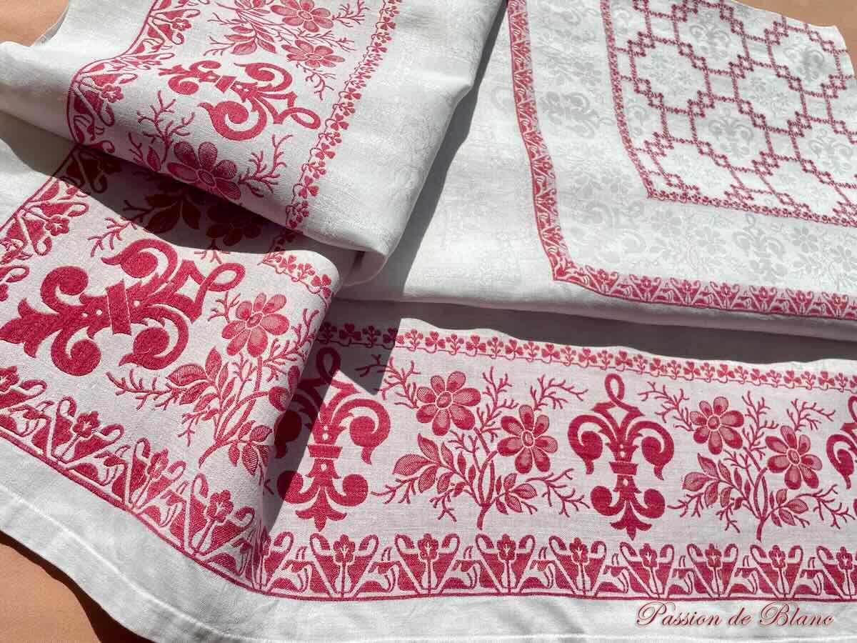 Nappe damassée Napoléon III avec Liteaux Rouge Napoléon III Sur Toile Lin fin – Image 4