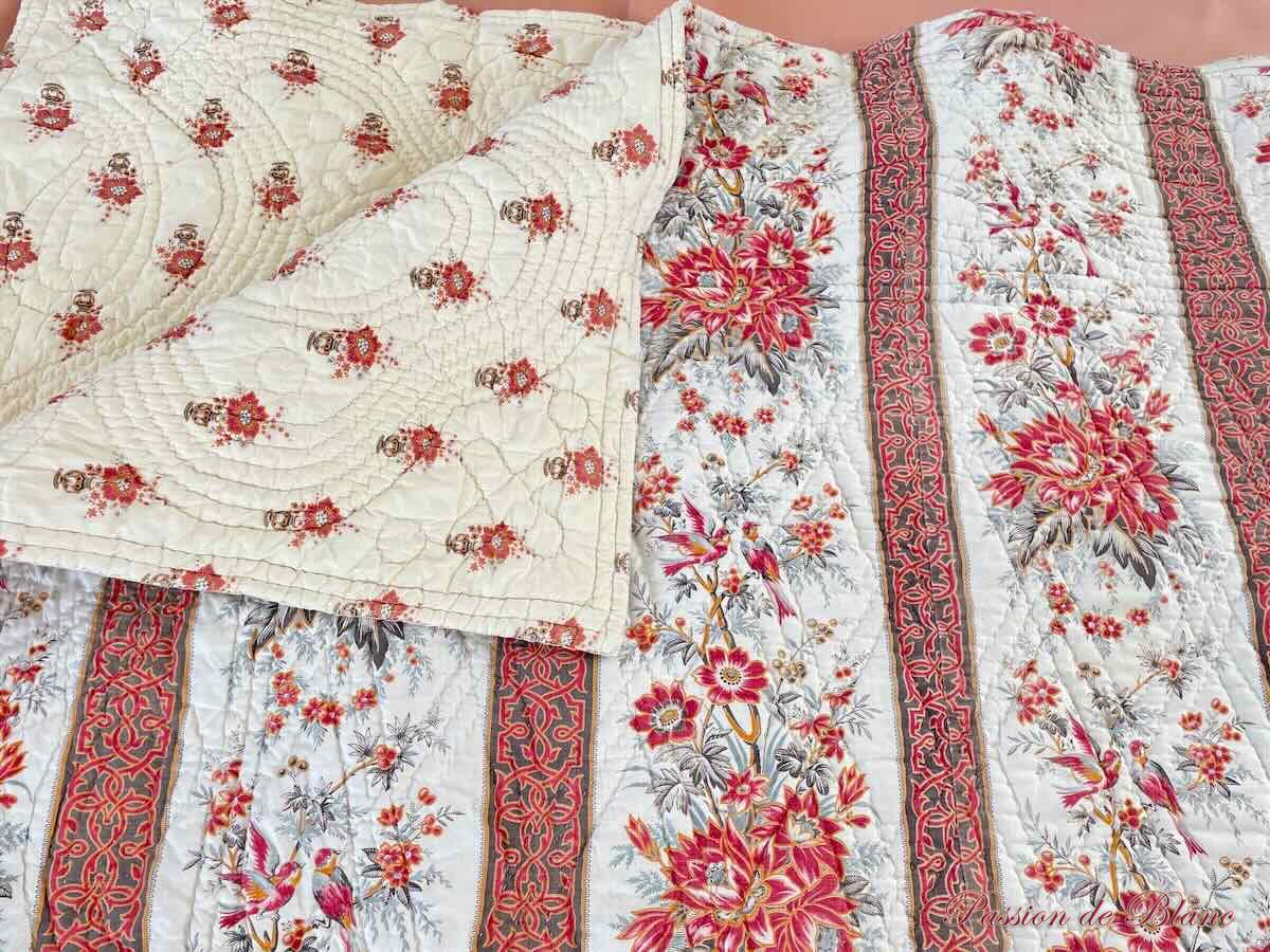 Couverture boutis oiseaux,fleurs