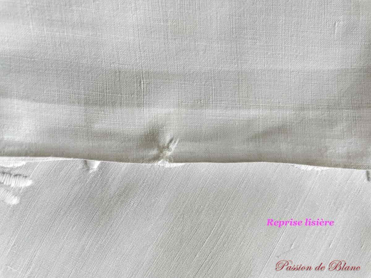 Drap avec belles broderies main et monogramme MB sur toile de fil de lin – Image 6