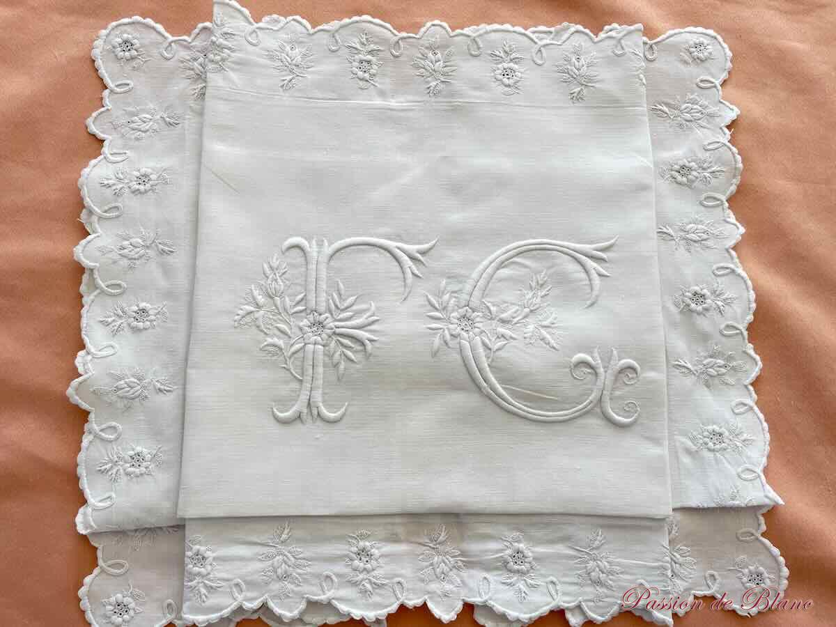 Taie fil lin FC broderie