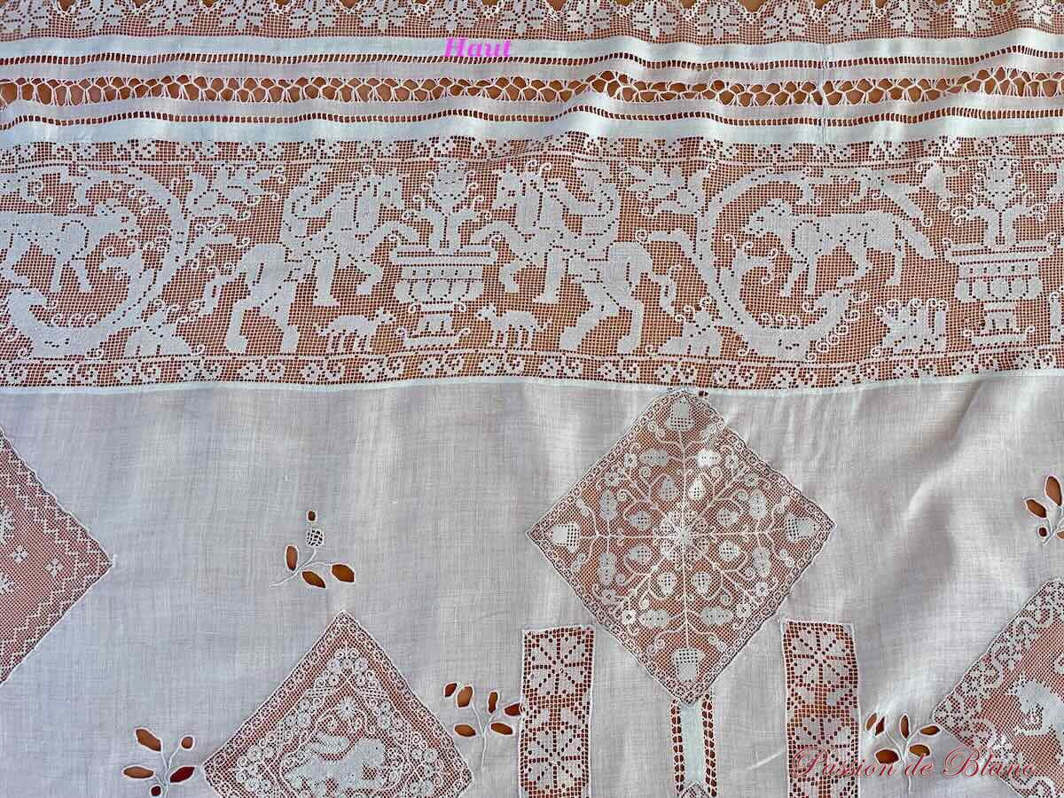 Dessus de lit Napoléon III entièrement réalisé main : dentelle filet et broderies – Image 9