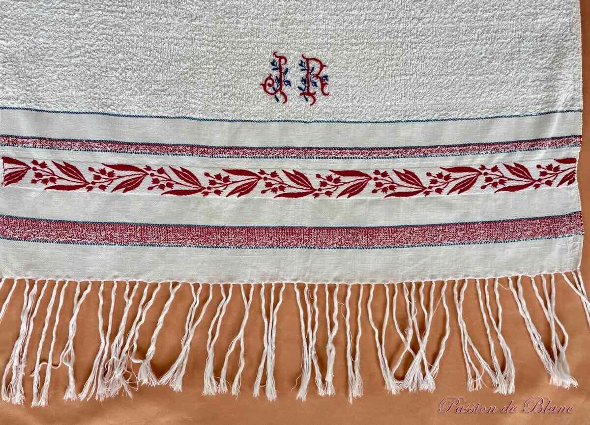 Rare lot de 3 serviettes de toilette éponge, grande frise couleur, Napoléon III – Image 6