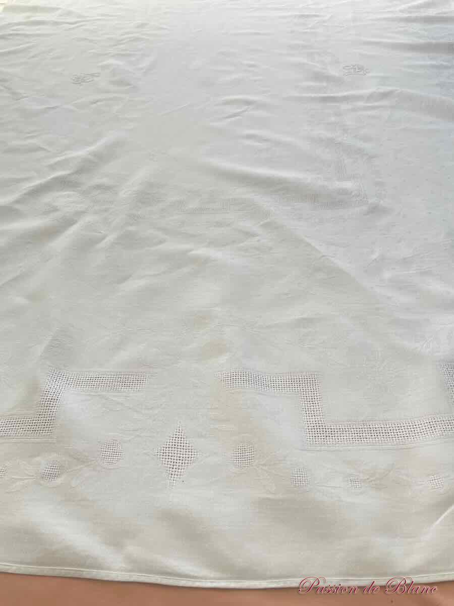 Service de table en damassé de lin, 2 monogrammes EB brodé main – Image 8