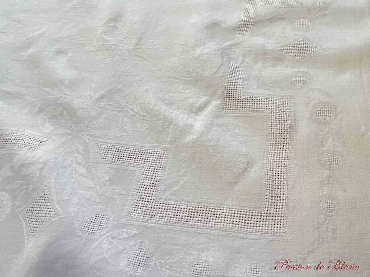 Service de table en damassé de lin, 2 monogrammes EB brodé main – Image 7