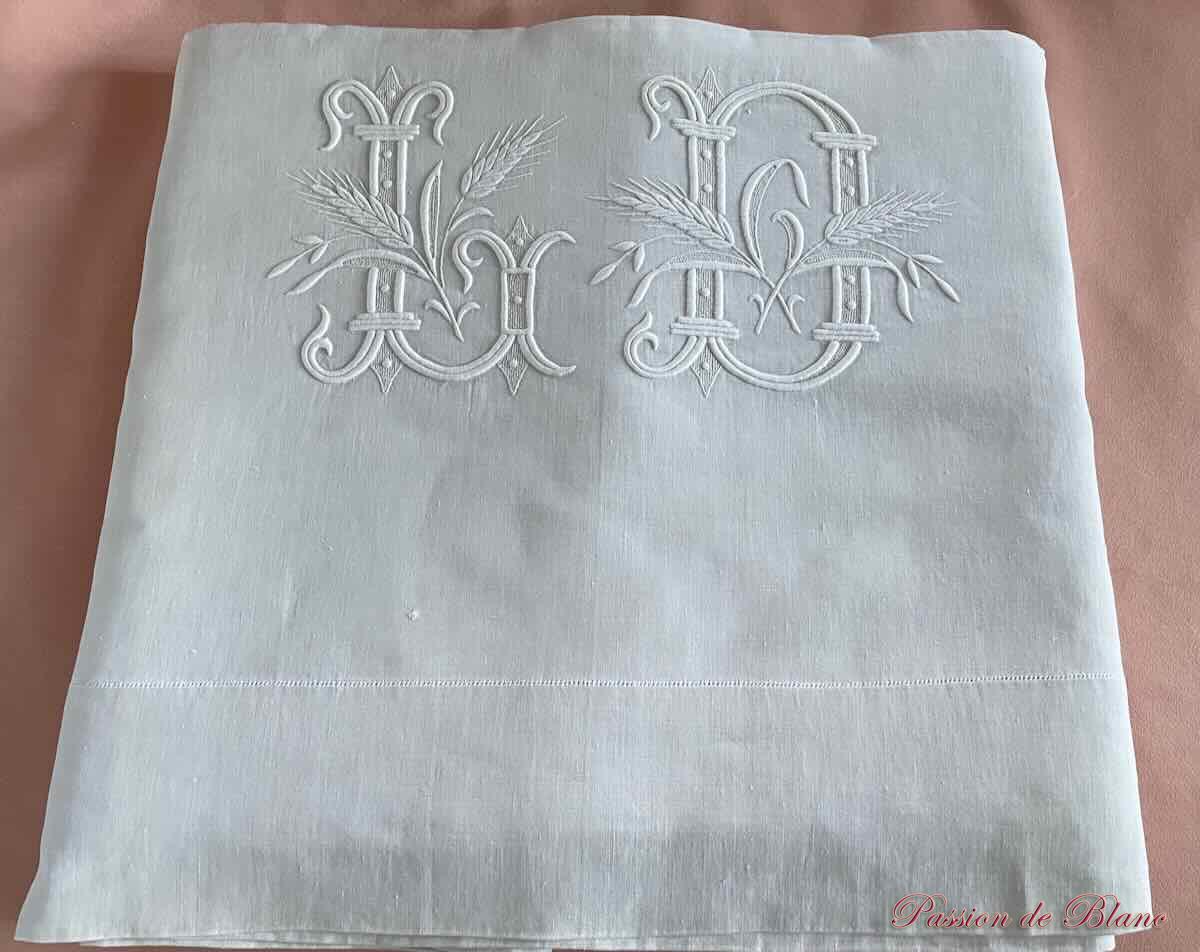 Drap de lin au beau monogramme LD avec épis de blé – Image 5