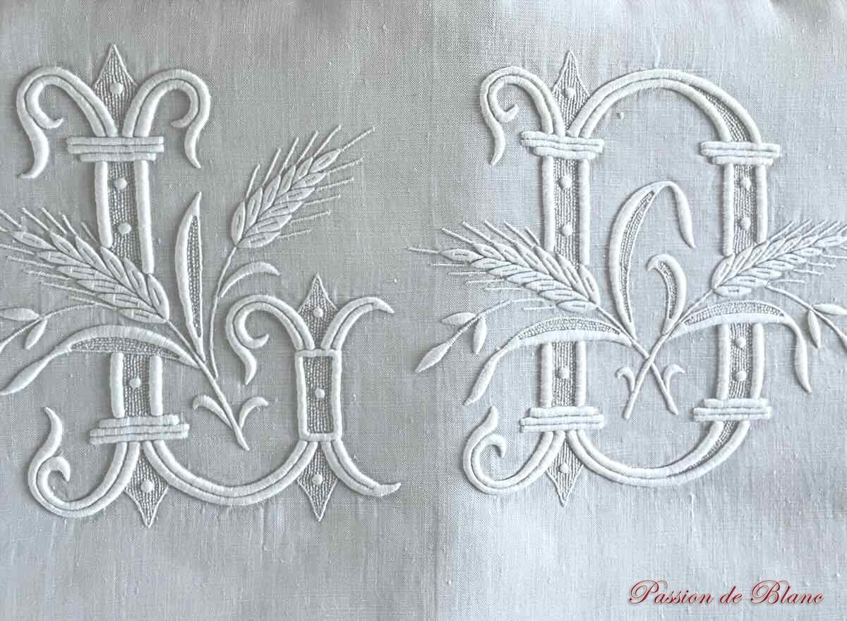 Drap de lin au beau monogramme LD avec épis de blé – Image 2