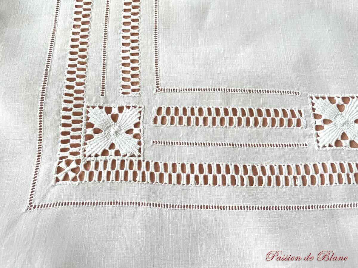 Service de table RH en fil de lin entièrement brodé main: 1 nappe +10 serviettes – Image 6