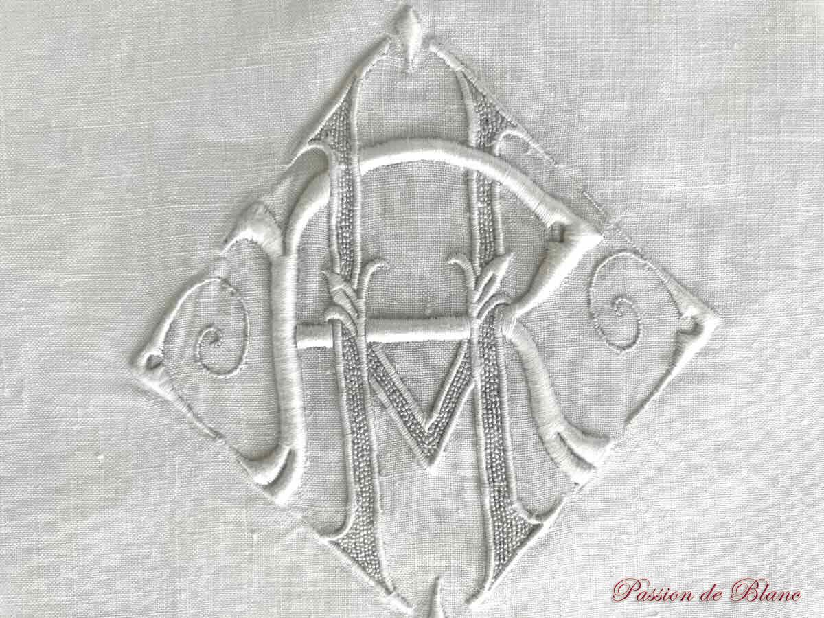 Service de table RH en fil de lin entièrement brodé main: 1 nappe +10 serviettes – Image 4