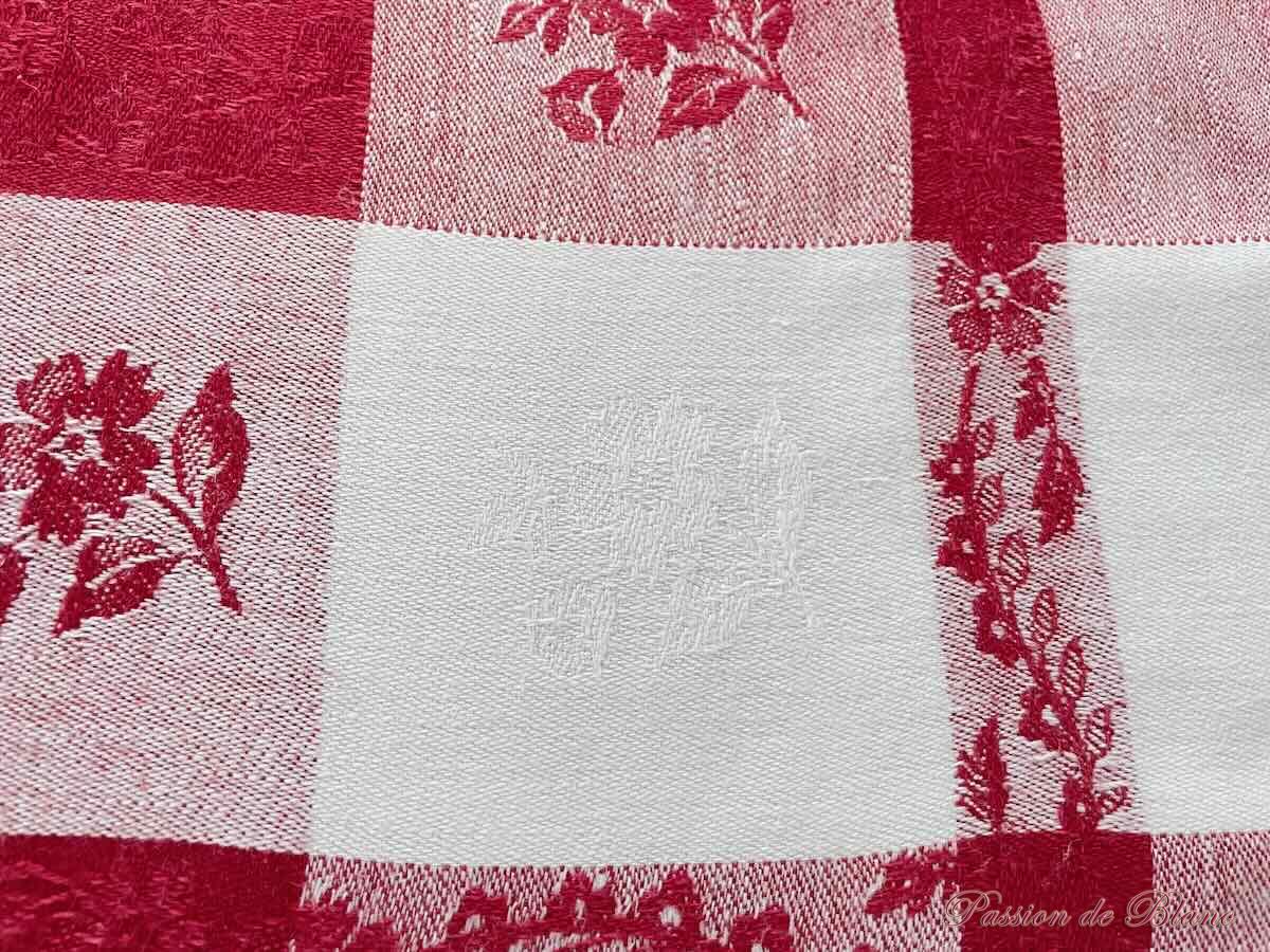 Service de table BC : Nappe et 12 serviettes, coton avec fleurs liteaux rouge – Image 4