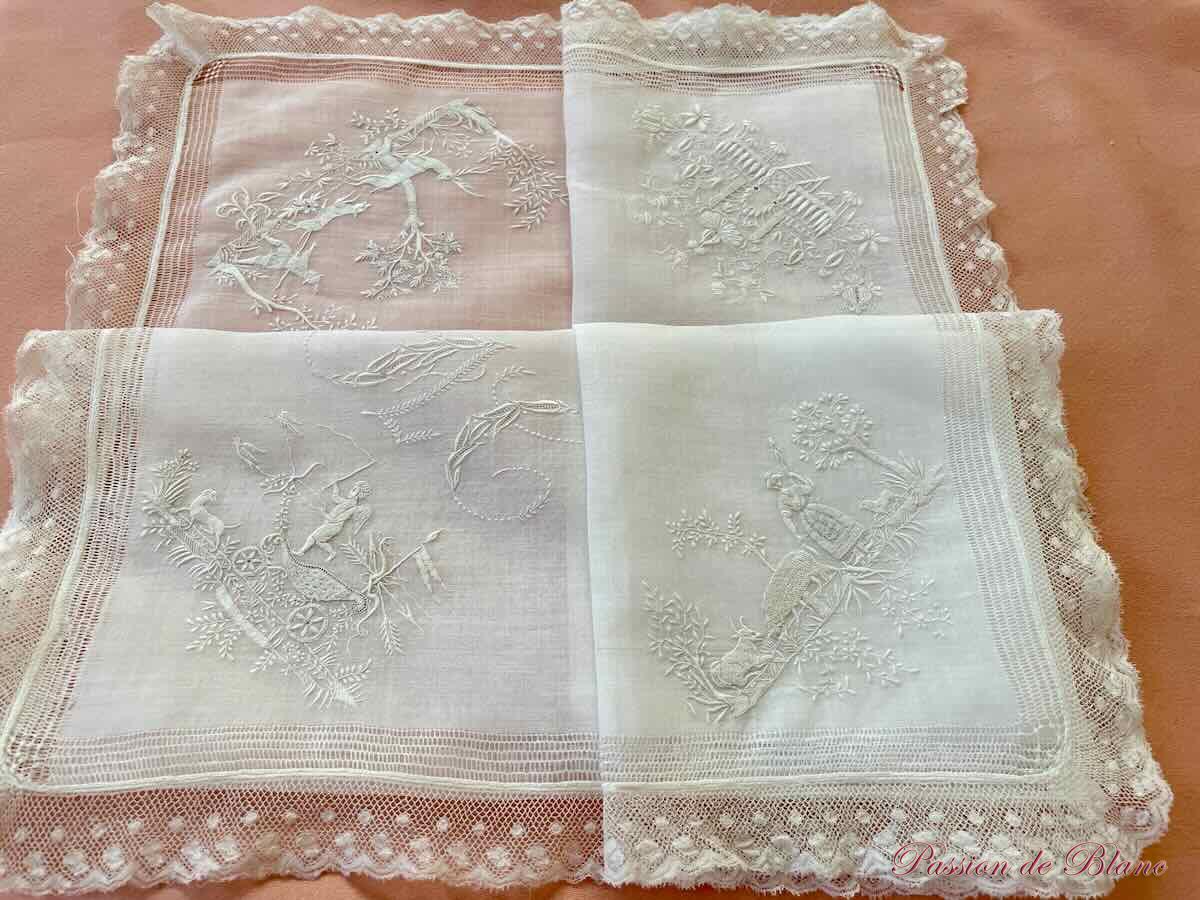 Exceptionnel ouvrage de dame : mouchoir ou autre, broderie main sur toile de linon – Image 9