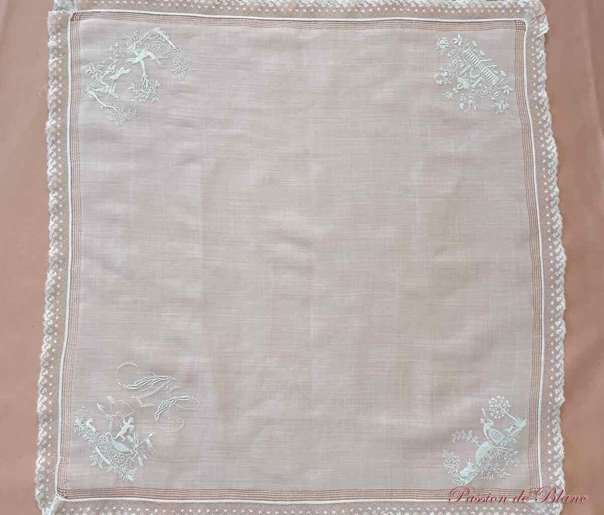 Exceptionnel ouvrage de dame : mouchoir ou autre, broderie main sur toile de linon – Image 7