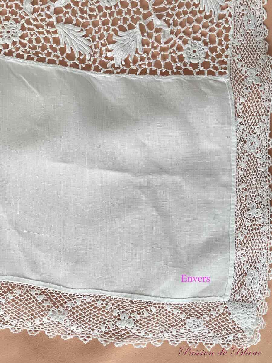 Beau drap en fil de lin, monogramme AL, découverte dentelle au crochet d'art : points d'Irlande – Image 4