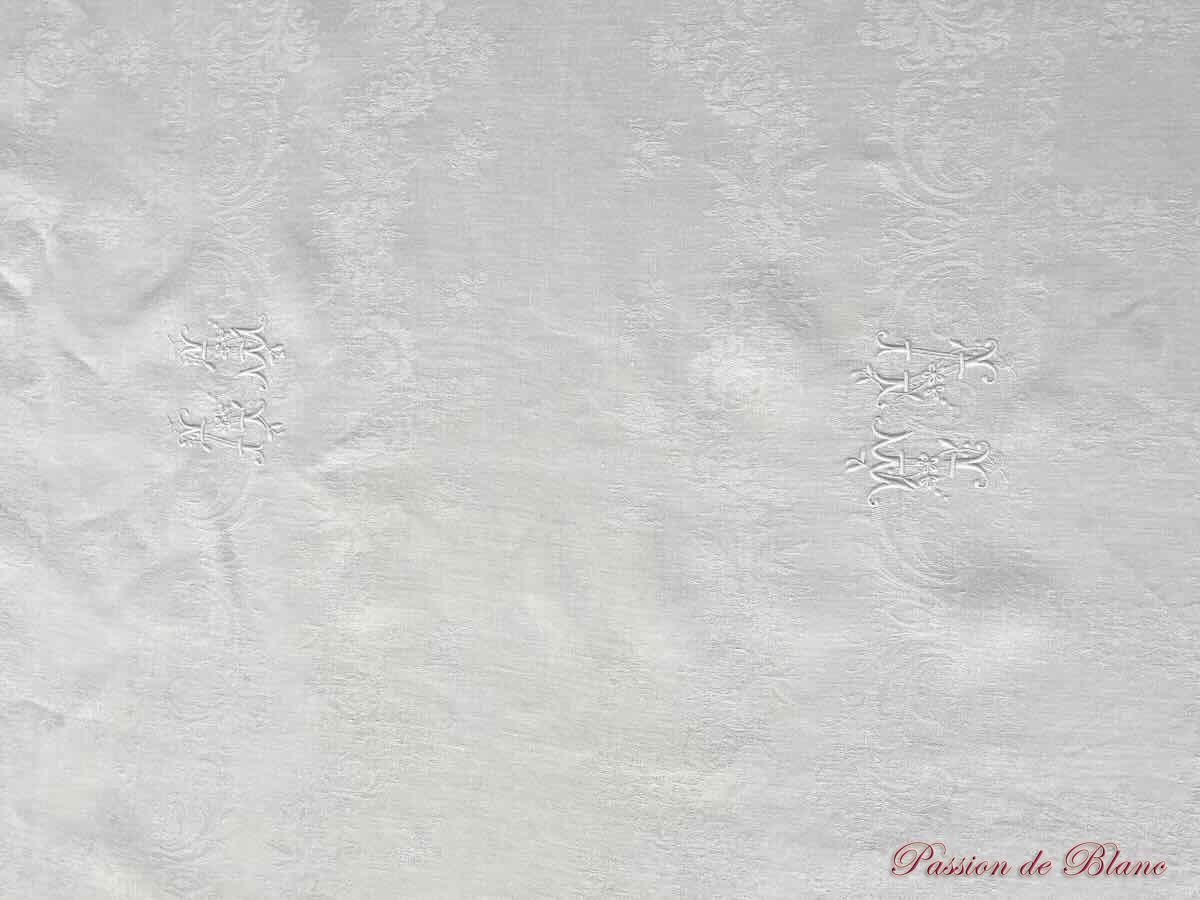 Service de table en damassé de lin 12 couverts, 2 monogrammes TV brodé main – Image 11