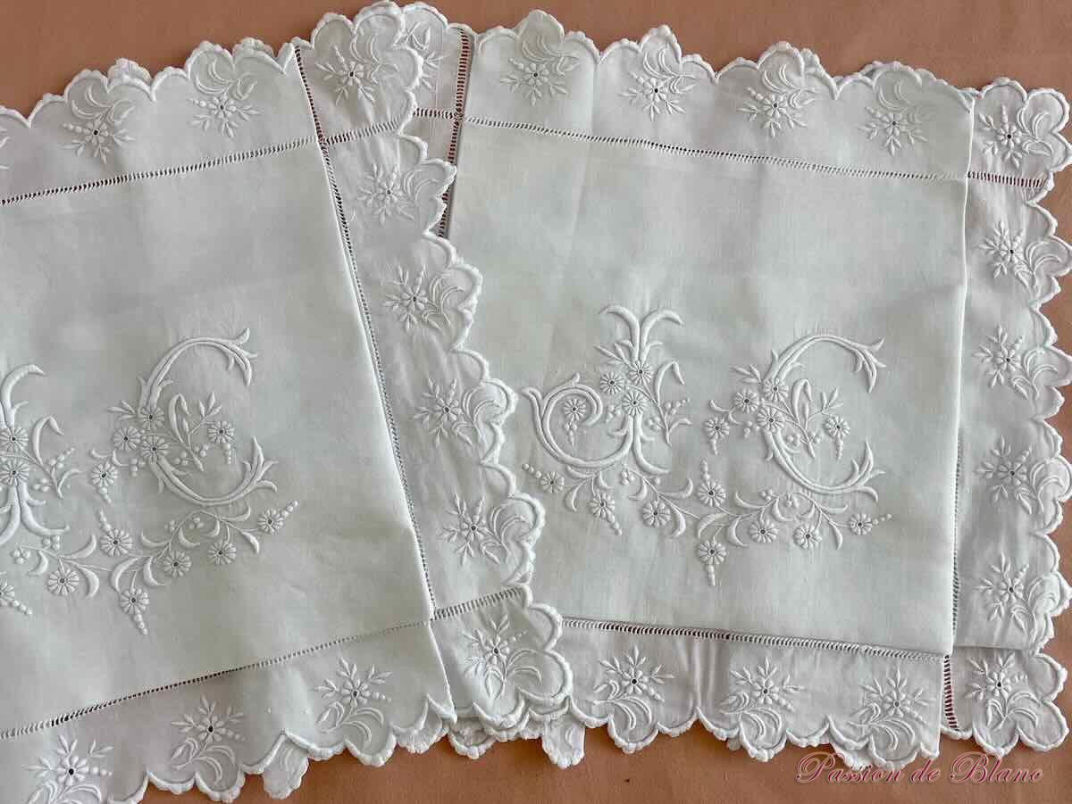 Paire taie JC fil lin feston